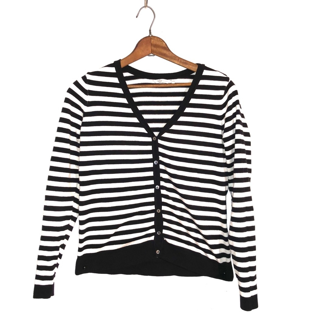 Dockers Button-Up Black & White Striped Cardigan